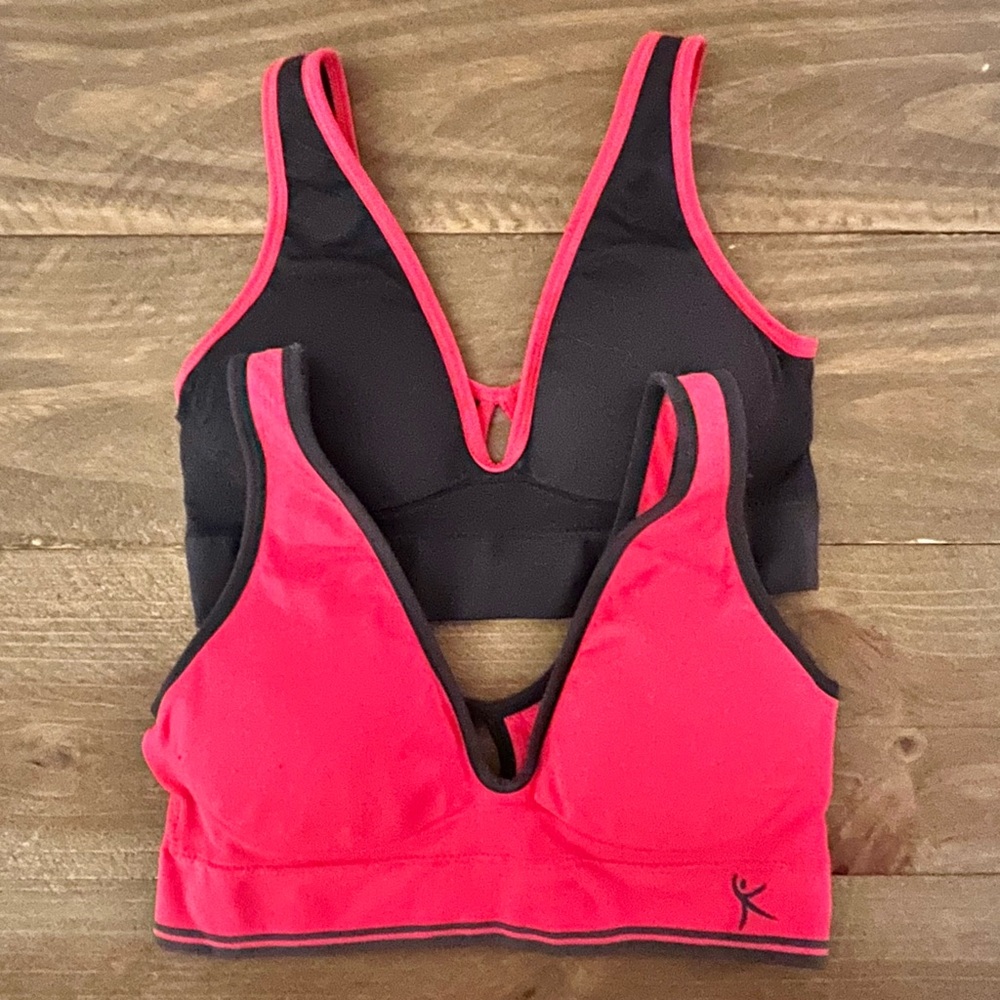 Danskin Now Seamless Low Cut Sports Bra Set Sz M Neon Red Charcoal Gray NWOT